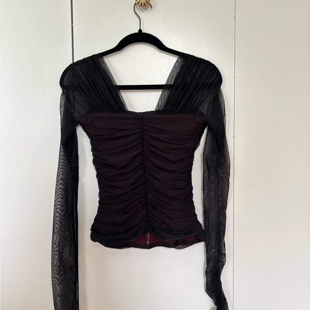 ALC black ruched mesh Jackie top